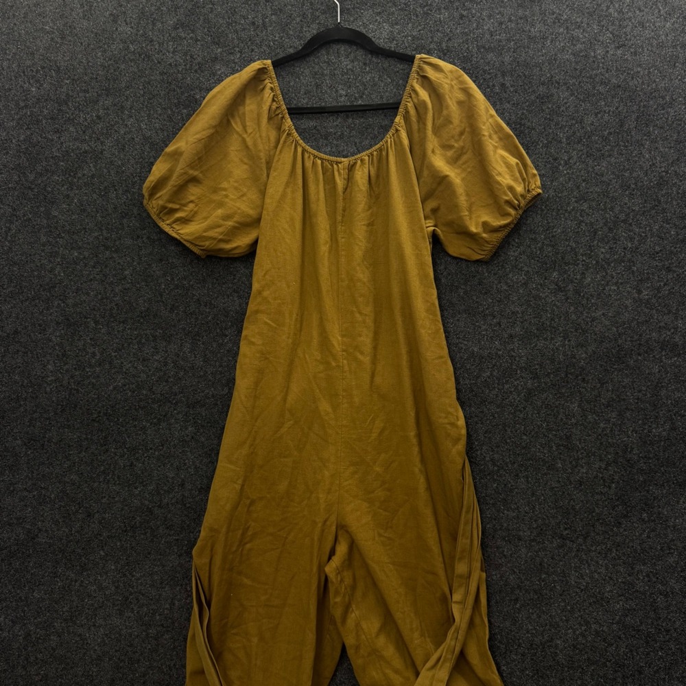 Free People Nalani Off The Shoulder Cotton Linen Jumpsuit Mustard Yellow Medium
